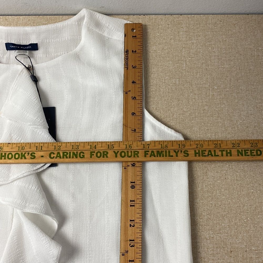 TOMMY HILFIGER White Sleeveless Ruffle Front Top M Lined Blouse - Picture 13 of 14